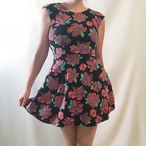 Talula black and floral rose print skater dress